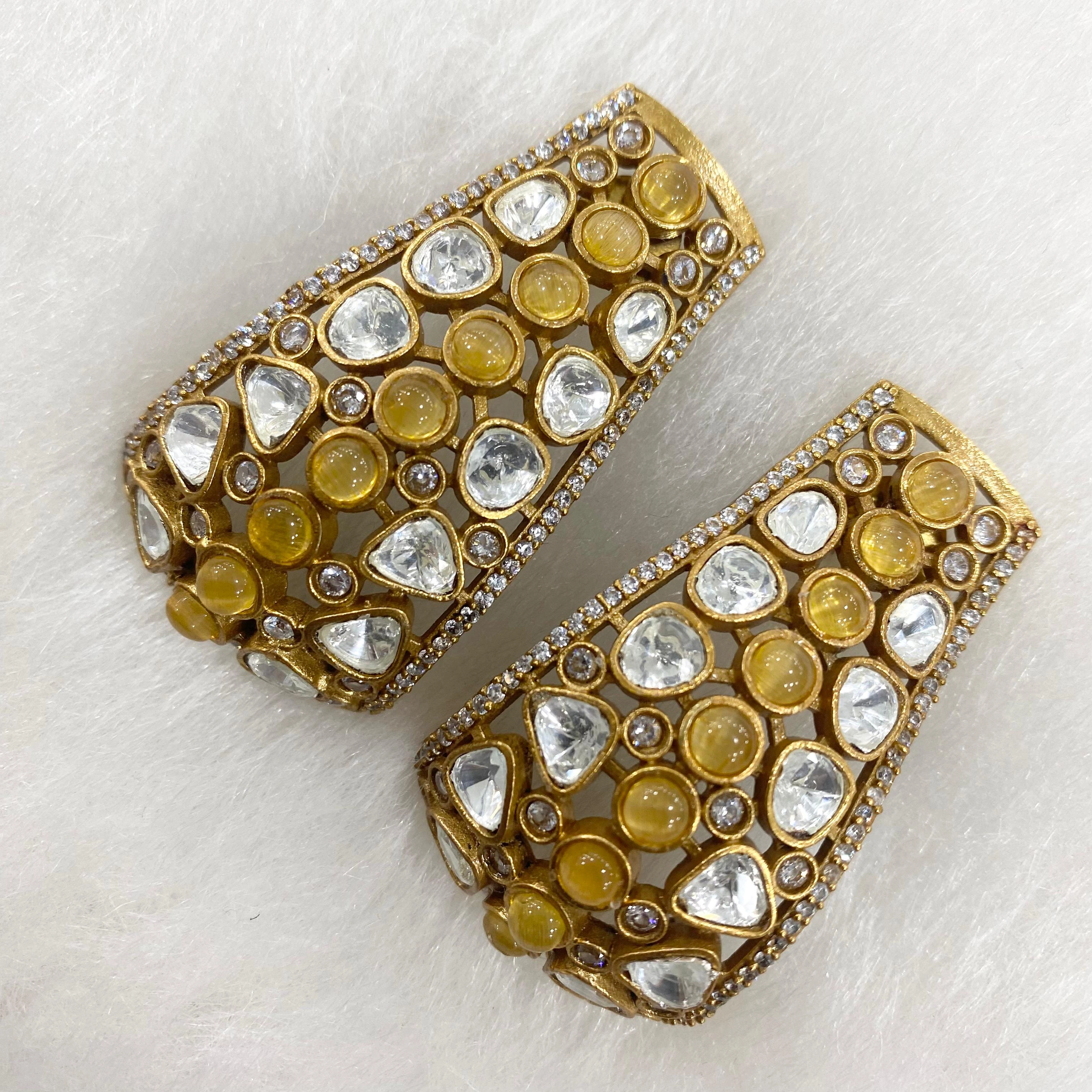 Gold Plated Doublet And American Diamond Stone Studded Long Earrings-EARRINGS13140