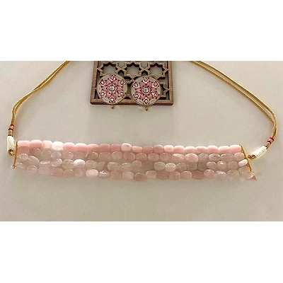 Aritrick Pink Hydro Beads Chick Necklace With Earrings