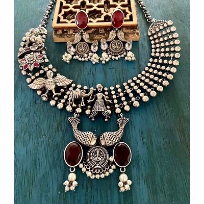 aritrick german silver necklace set with asthetic designs