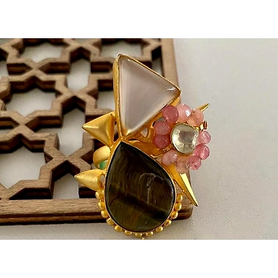 Aritrick Fushion Rings With Panchi Kundan, Opal And Red Coloured Stones