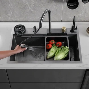 Kitchen Sink With Waterfall Pull Down Faucet SS 304 Single Bowl Sink With All Accessories