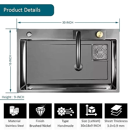 Kitchen Sink With Waterfall Pull Down Faucet SS 304 Single Bowl Sink With All Accessories-3