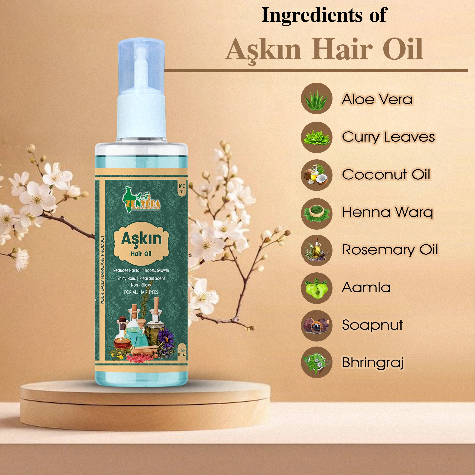 Zen Veda Askin Hair Oil Product Ayurvedic Ingredients