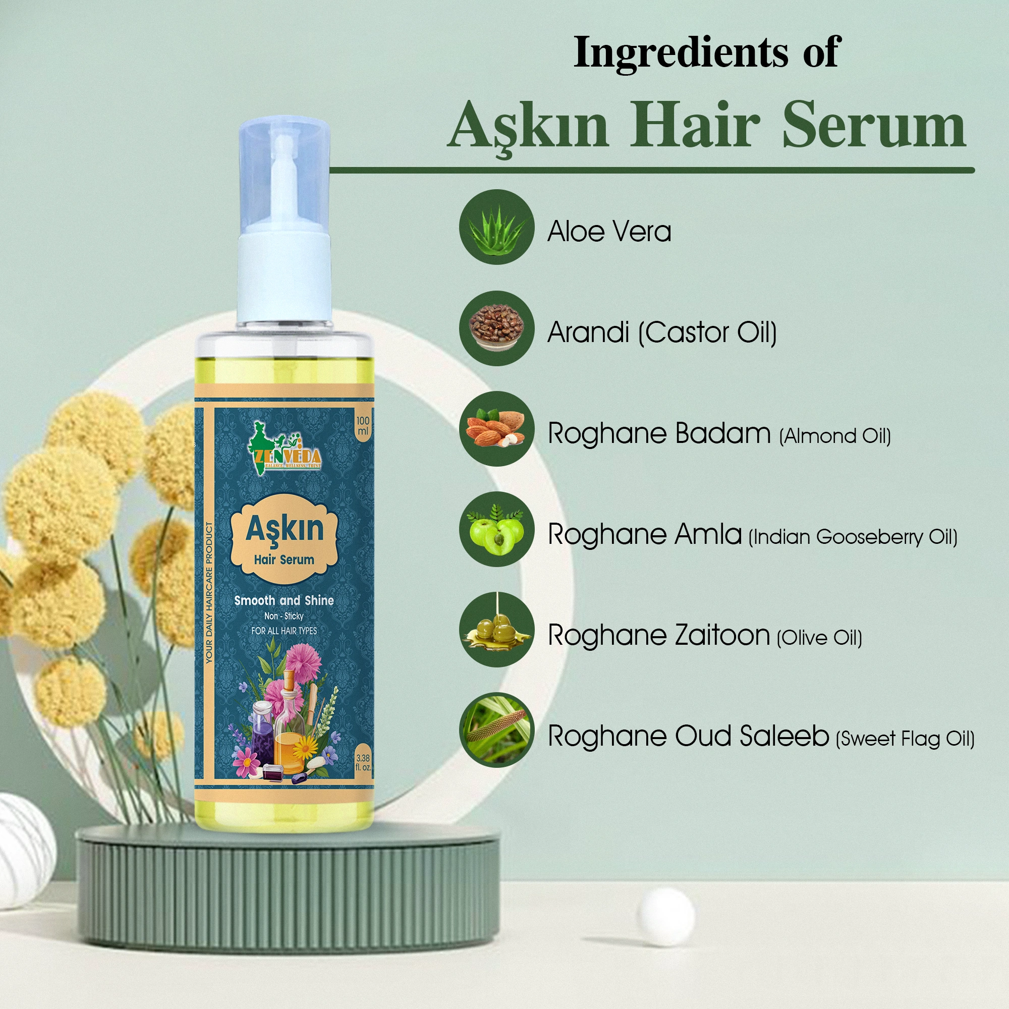 Zen Veda Askin Hair Serum Product Ayurvedic Ingredients