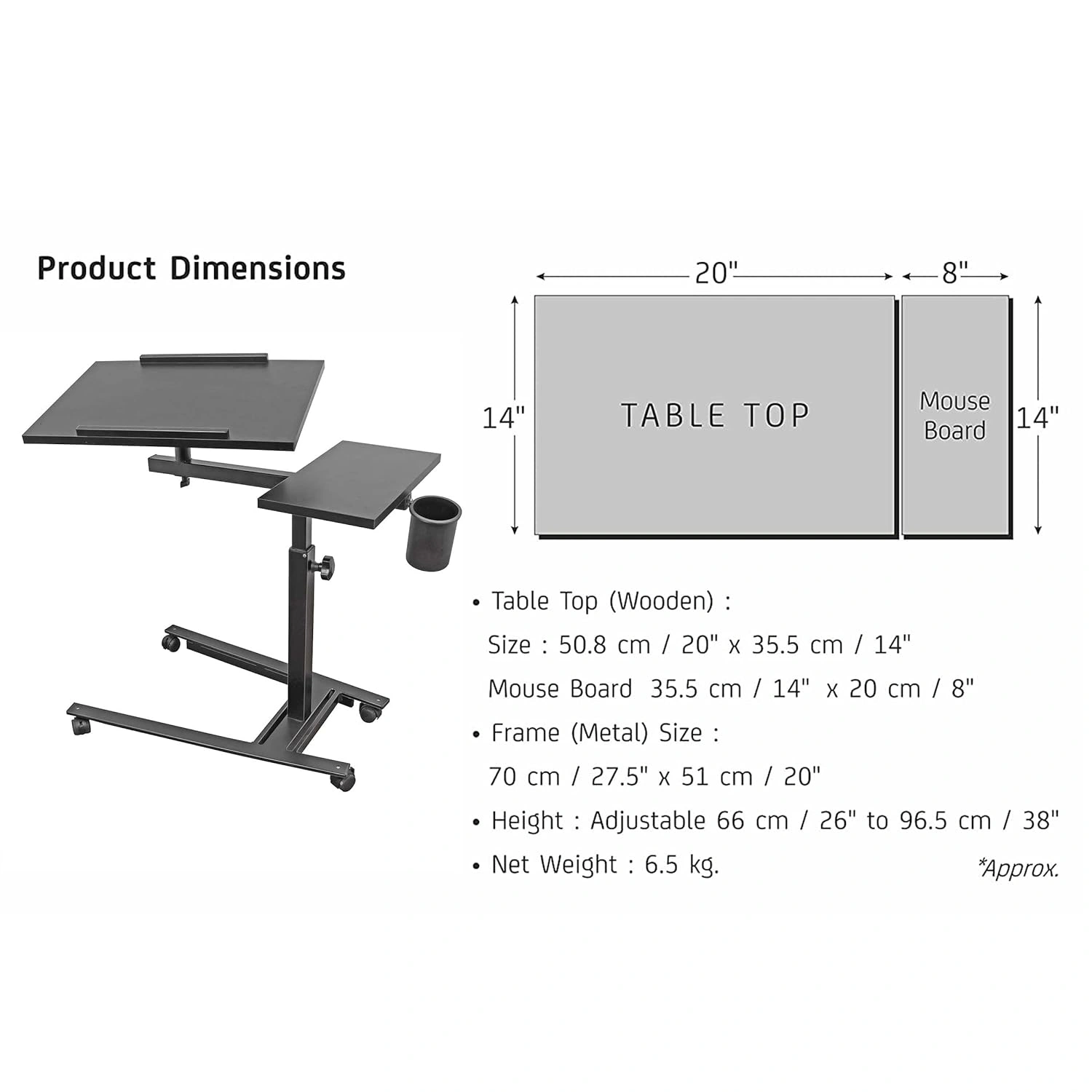 Isomars 360° Rotatable Laptop Table Multipurpose Study Desk,Lockable Wheels, &amp; Height Adjustable-3