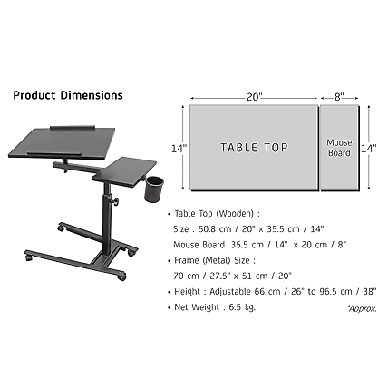 Isomars 360° Rotatable Laptop Table Multipurpose Study Desk,Lockable Wheels, &amp; Height Adjustable-3