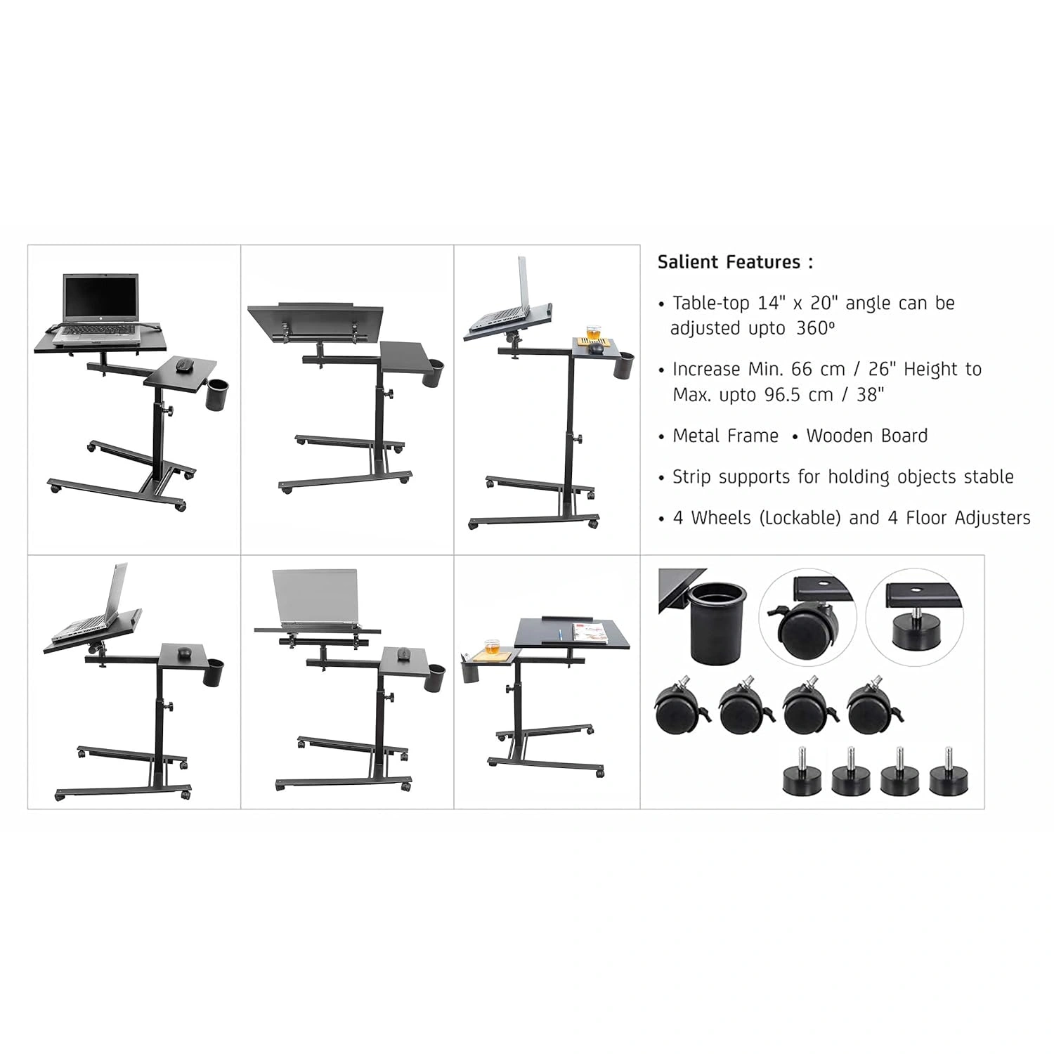 Isomars 360° Rotatable Laptop Table Multipurpose Study Desk,Lockable Wheels, &amp; Height Adjustable-4