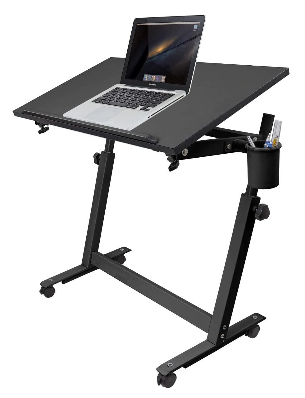 Isomars Multipurpose Laptop Table Study Desk Drawing Table, Caster Lockable Wheels, Adjustable Height and Angle for Work from Home, Office, Bedroom - Black (Alloy Steel)-12477176