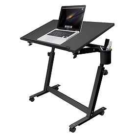 Isomars Multipurpose Laptop Table Study Desk Drawing Table, Caster Lockable Wheels, Adjustable Height and Angle for Work from Home, Office, Bedroom - Black (Alloy Steel)