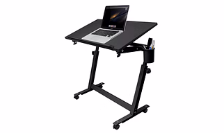 Isomars Multipurpose Laptop Table Study Desk Drawing Table, Caster Lockable Wheels, Adjustable Height and Angle for Work from Home, Office, Bedroom - Black (Alloy Steel)