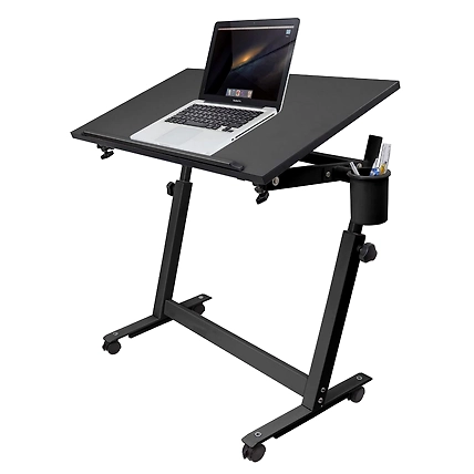 Isomars Multipurpose Laptop Table Study Desk Drawing Table, Caster Lockable Wheels, Adjustable Height and Angle for Work from Home, Office, Bedroom - Black (Alloy Steel)-12477176