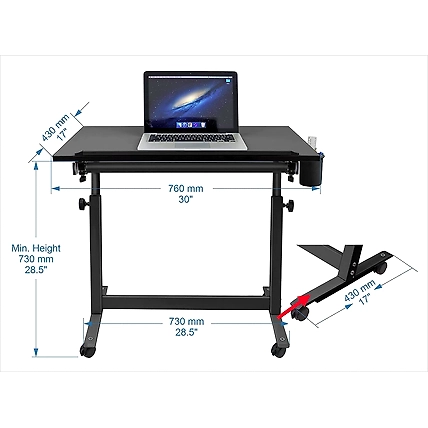 Isomars Multipurpose Laptop Table Study Desk Drawing Table, Caster Lockable Wheels, Adjustable Height and Angle for Work from Home, Office, Bedroom - Black (Alloy Steel)-1
