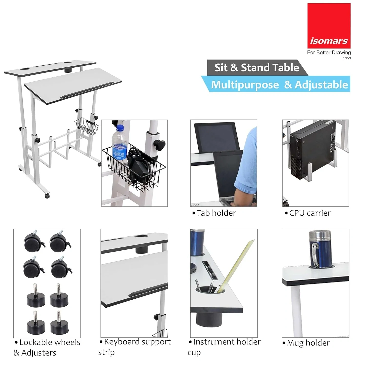 Isomars Sit/Stand Multipurpose Adjustable Table Professional Computer Workstation-2