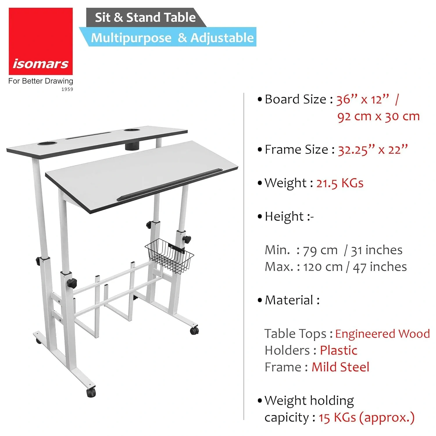 Isomars Sit/Stand Multipurpose Adjustable Table Professional Computer Workstation-3