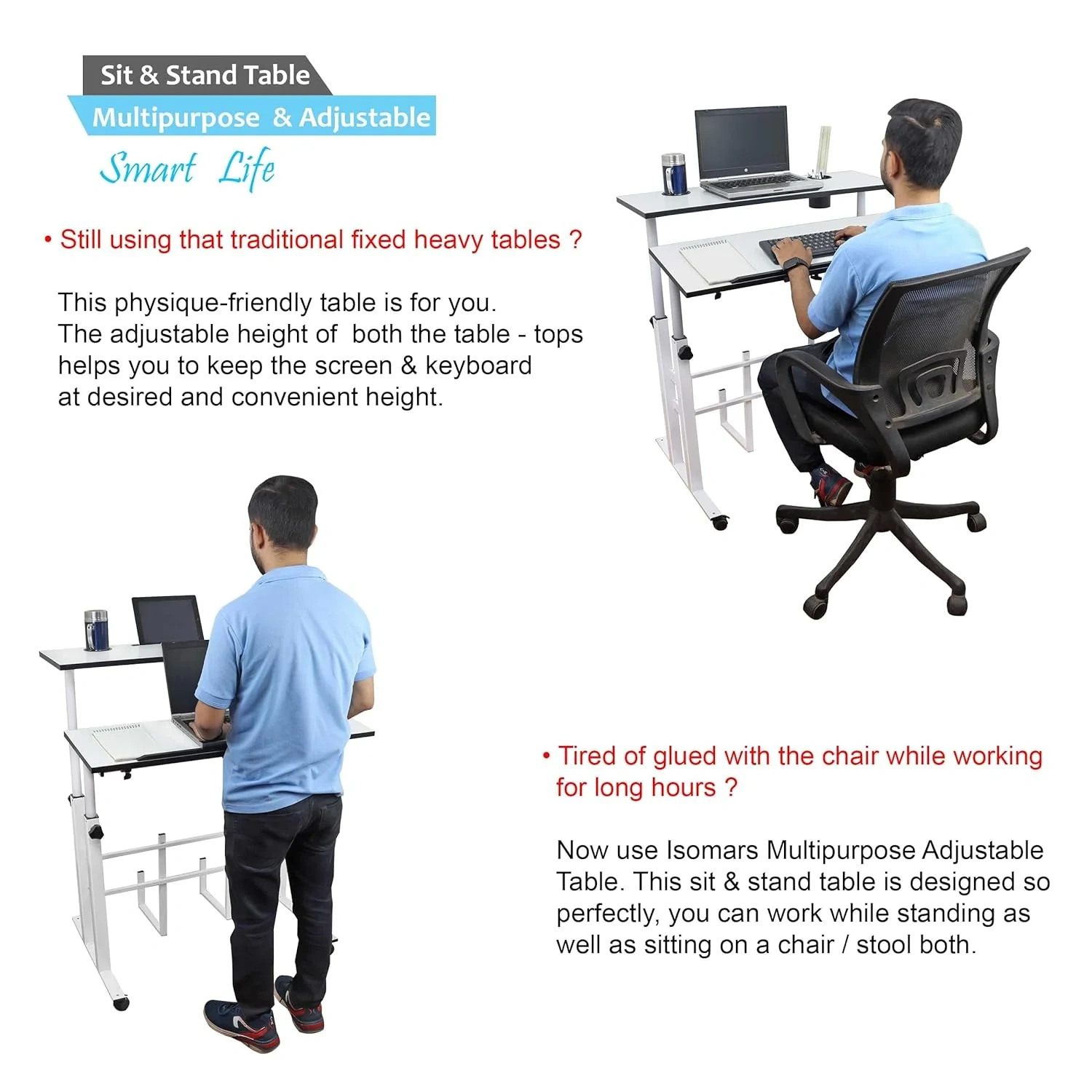 Isomars Sit/Stand Multipurpose Adjustable Table Professional Computer Workstation-4