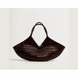stysion handmade dark brown leather woven tote bag