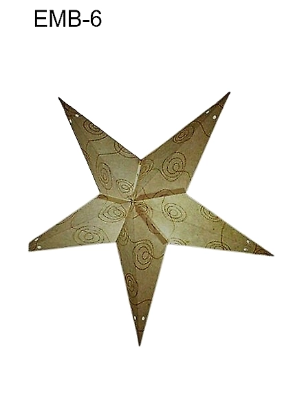 Christmas Star White &amp; gold detailed embroideryon white handmade paper  EMB6-White &amp; gold detailed embroidery
on white handmade-Translucent Paper-12&quot;-1