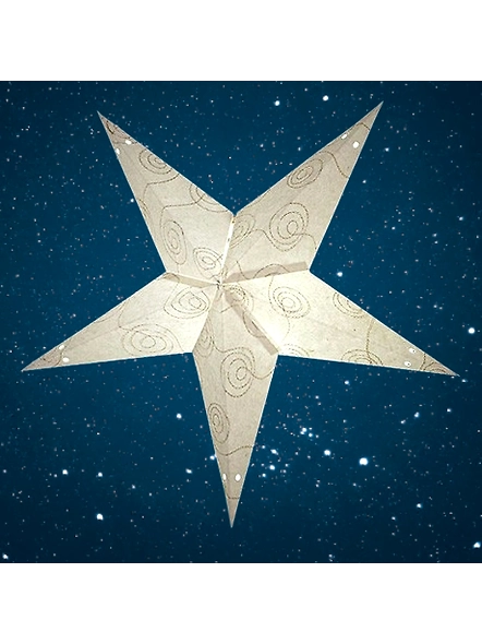 Christmas Star White &amp; gold detailed embroideryon white handmade paper  EMB6-White &amp; gold detailed embroidery
on white handmade-Translucent Paper-12&quot;-2