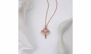Unique Ballerina gold & lab grown diamond pendant necklace for women, , ~5 gm 14K gold, 0.5 CT lab diamonds, adjustable 41 cm gold chain