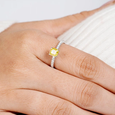 0.85 CT Fancy Cushion Cut Vivid Yellow Lab Grown Diamond Solitaire Engagement Ring, Wedding Solid Gold ring gift for Special Occasions