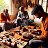 Artisans working on handicrafts at home as part of Suyog Enterprises' rural employment initiative.