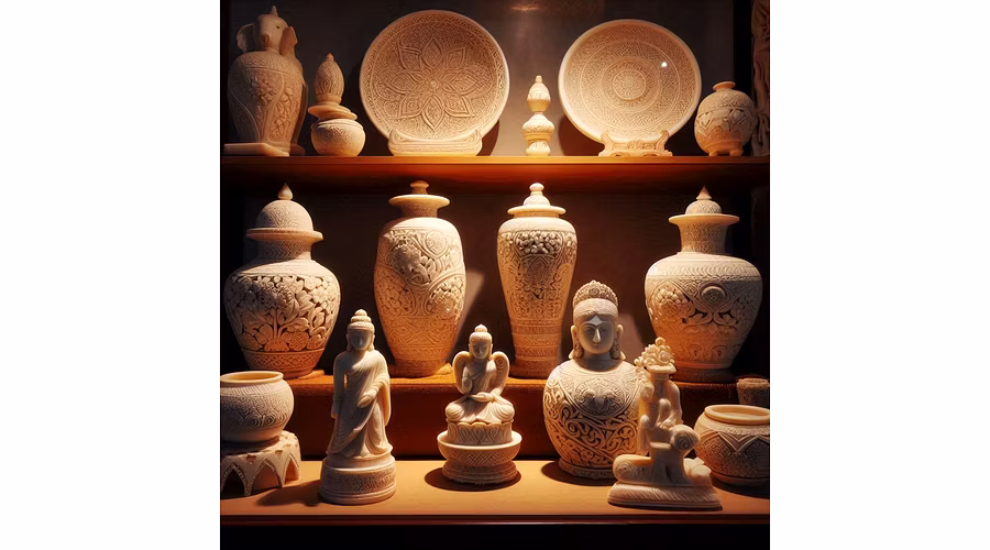 A beautifully hand-carved marble vase adorned with intricate patterns.