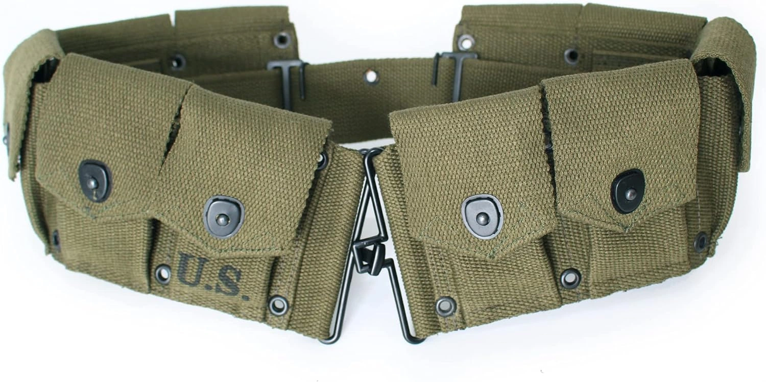 M1 Garand 10 Pocket OD Green Ammunition Belt Bandolier Canvas for U.S Army M1923 Cartridge WWII Springfield-3