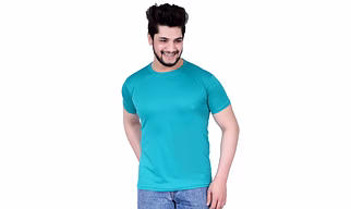 Men's T-Shirt Sea Green/Rama Green Color Round Neck Half Sleeves Polyester Fabric