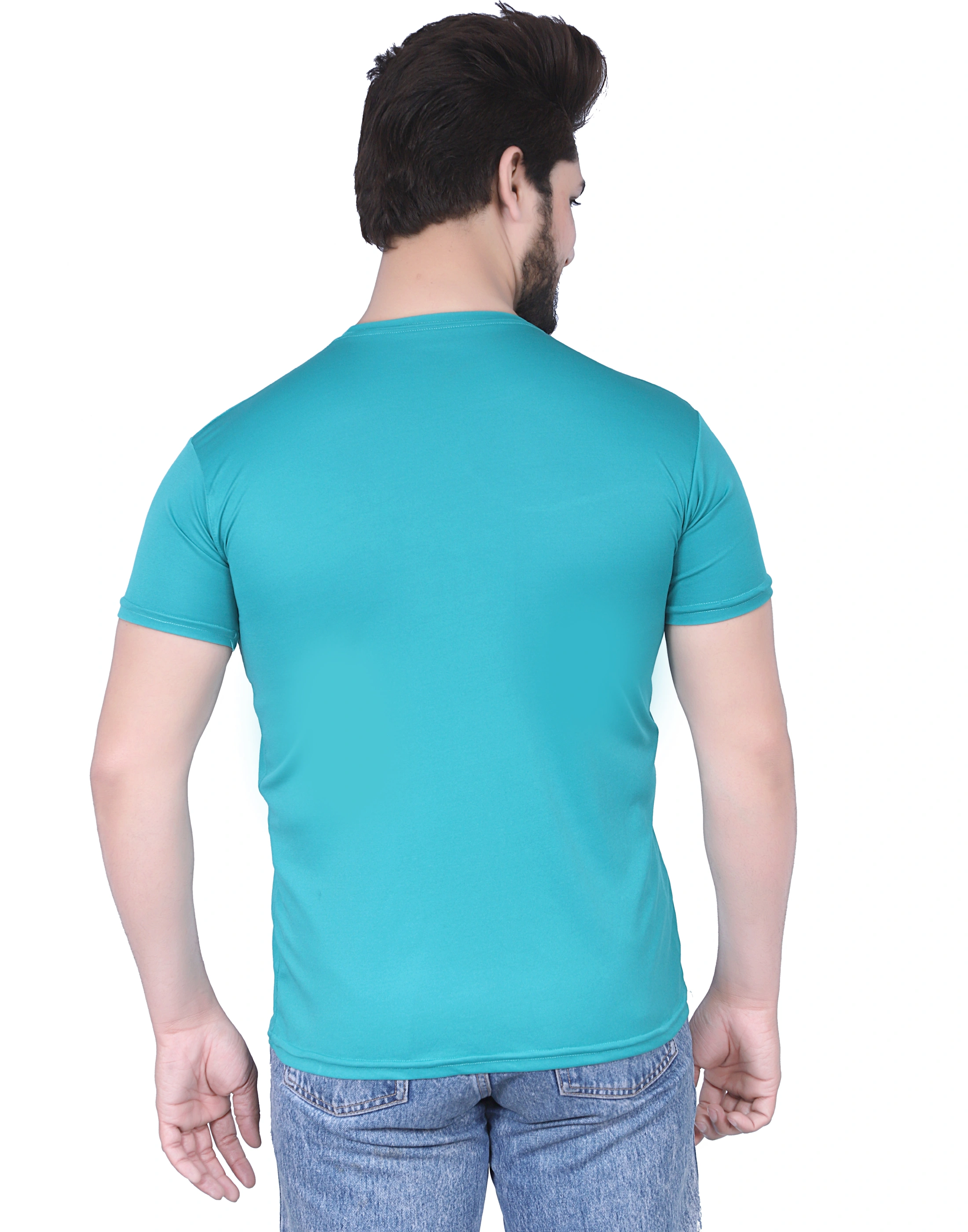 Men's T-Shirt Sea Green/Rama Green Color Round Neck Half Sleeves Polyester Fabric-L-1