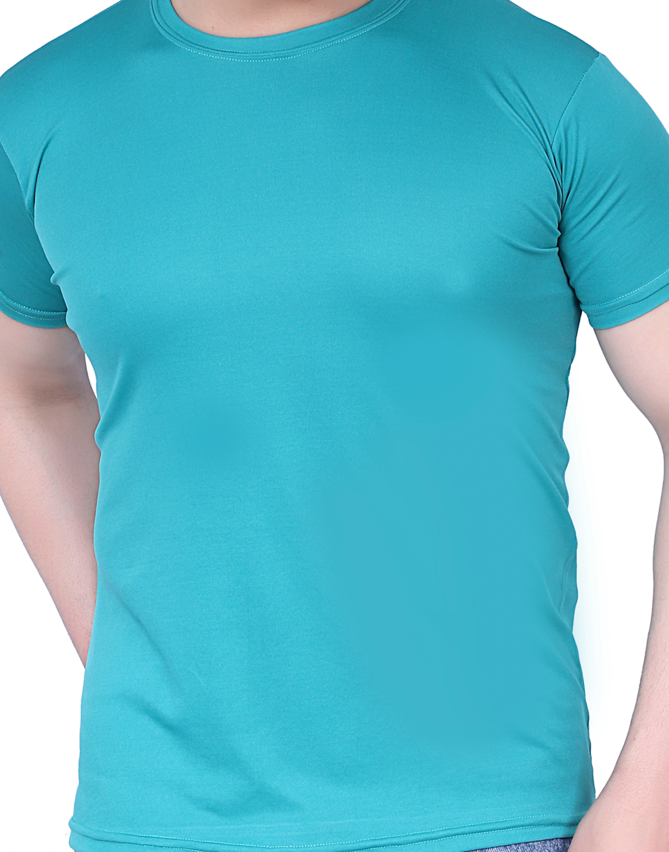 Men's T-Shirt Sea Green/Rama Green Color Round Neck Half Sleeves Polyester Fabric-M-2