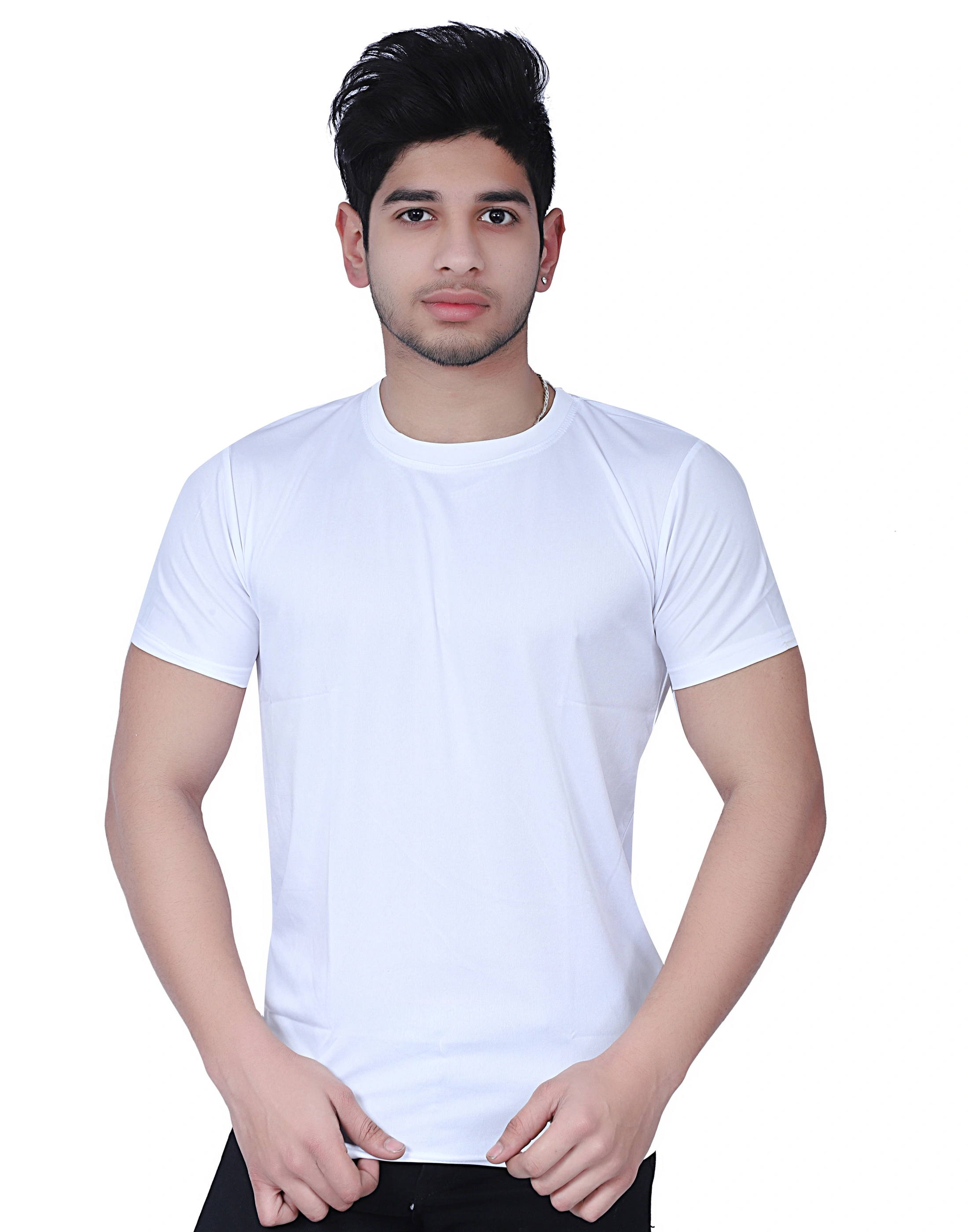 TSK Men's White Crew Neck T-Shirt (Classic &amp; Comfortable)-GL-wht-S-HS