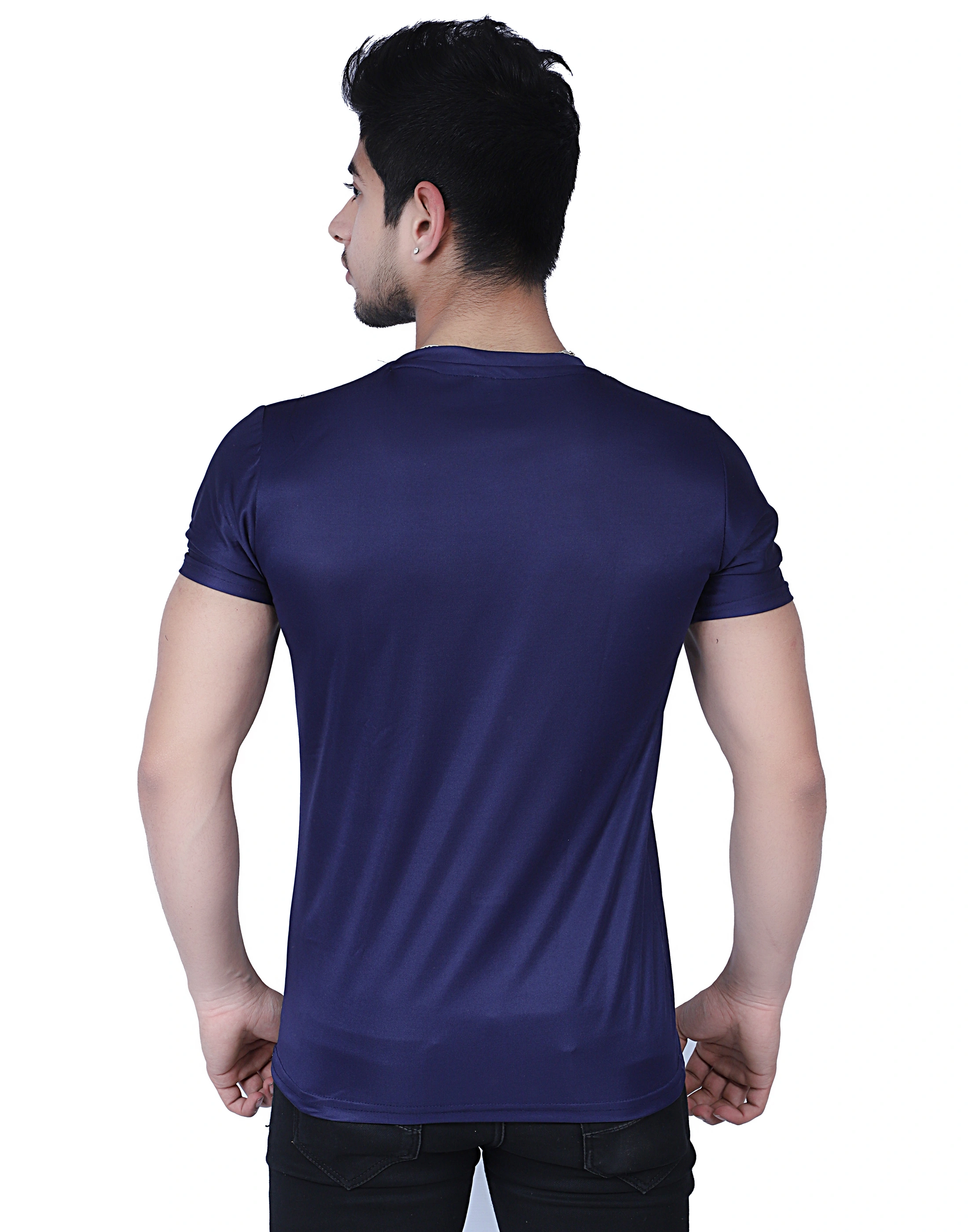 Men's Navy Blue Round Neck T-Shirt (Polyester, Half Sleeves)-S-1