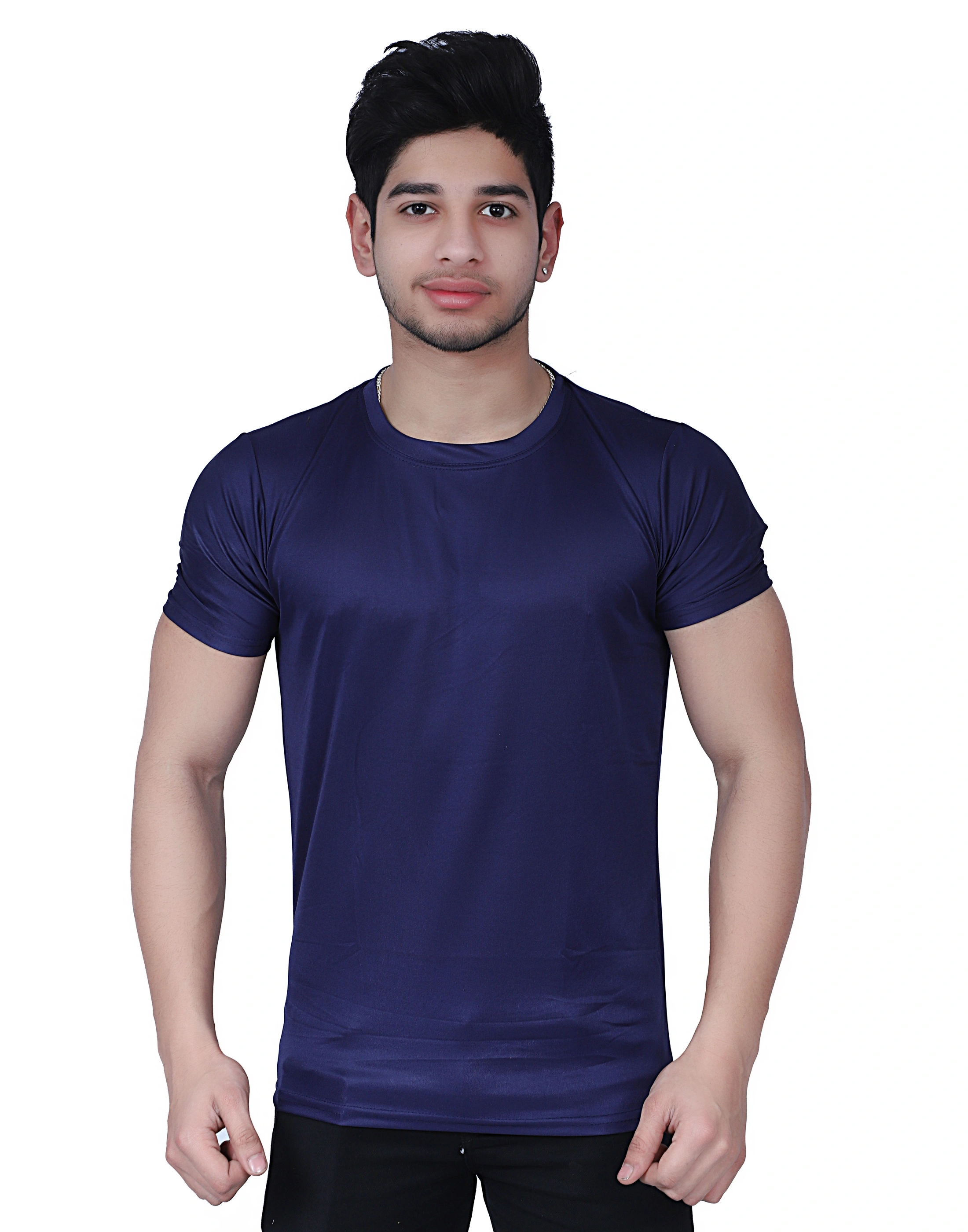 Men's Navy Blue Round Neck T-Shirt (Polyester, Half Sleeves)-GL-navy-S-HS