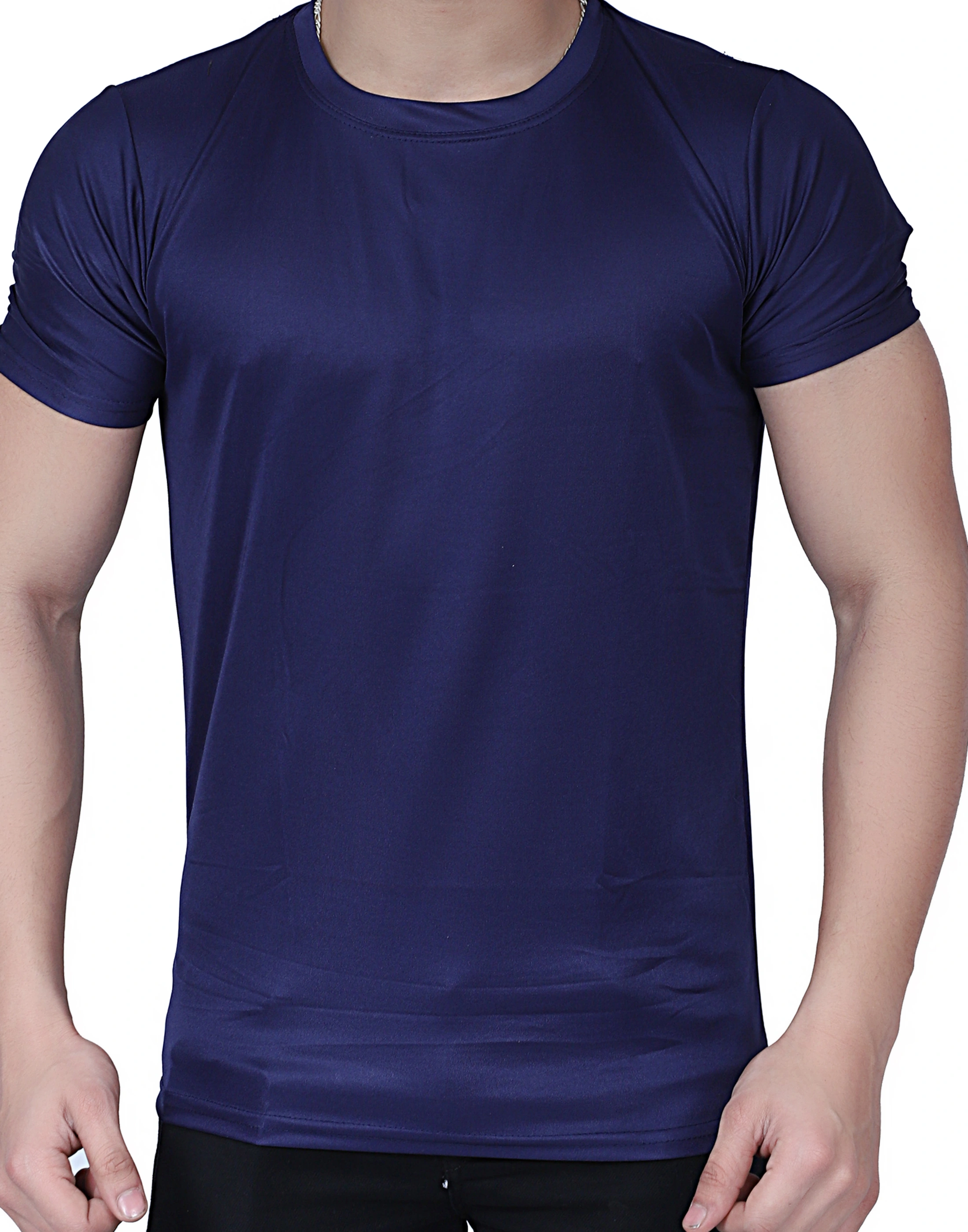 Men's Navy Blue Round Neck T-Shirt (Polyester, Half Sleeves)-S-2