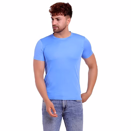 tsk men's sky blue polyester round neck half sleeves t-shirt