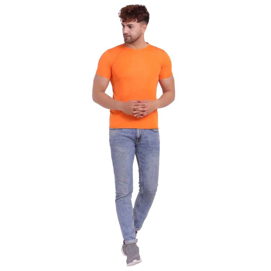 Men's Orange Knit Round Neck Half Sleeves T-Shirt-S-2