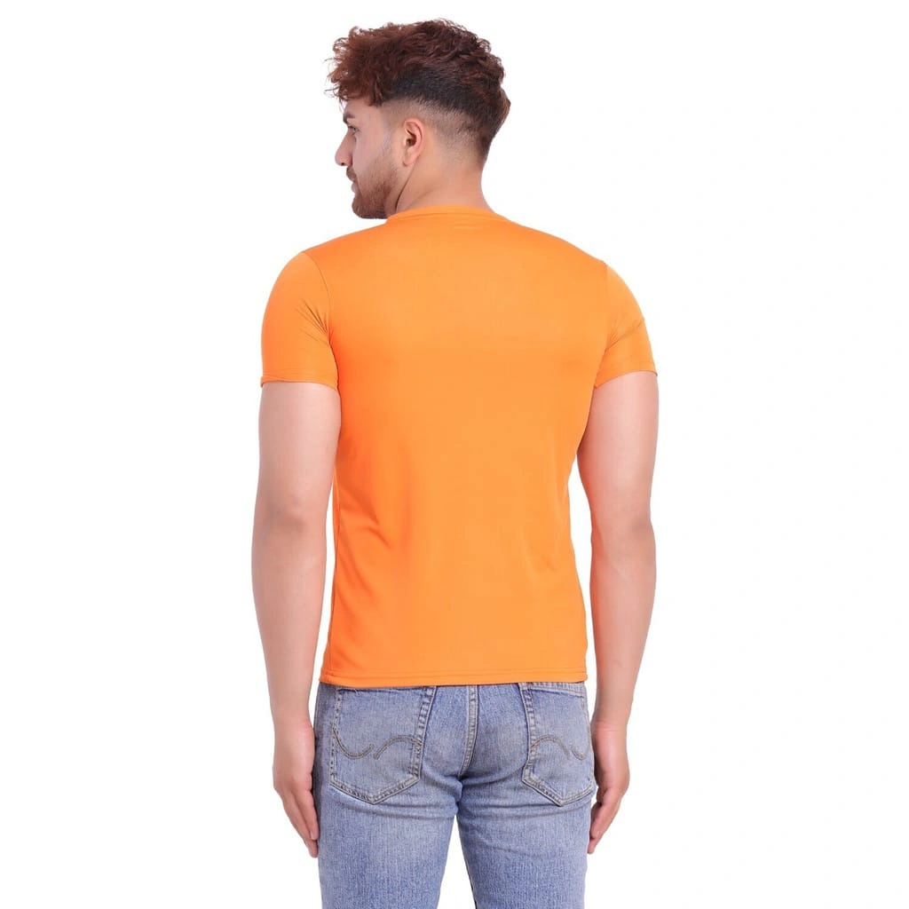 Men's Orange Knit Round Neck Half Sleeves T-Shirt-S-1