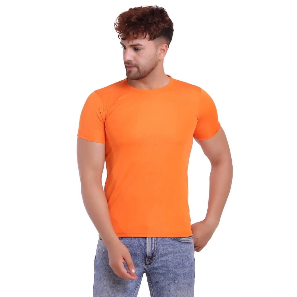 Men's Orange Knit Round Neck Half Sleeves T-Shirt-GL-Orng-S-HS