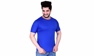 Men's Royal Blue Polyester Round Neck Half Sleeves T-Shirt