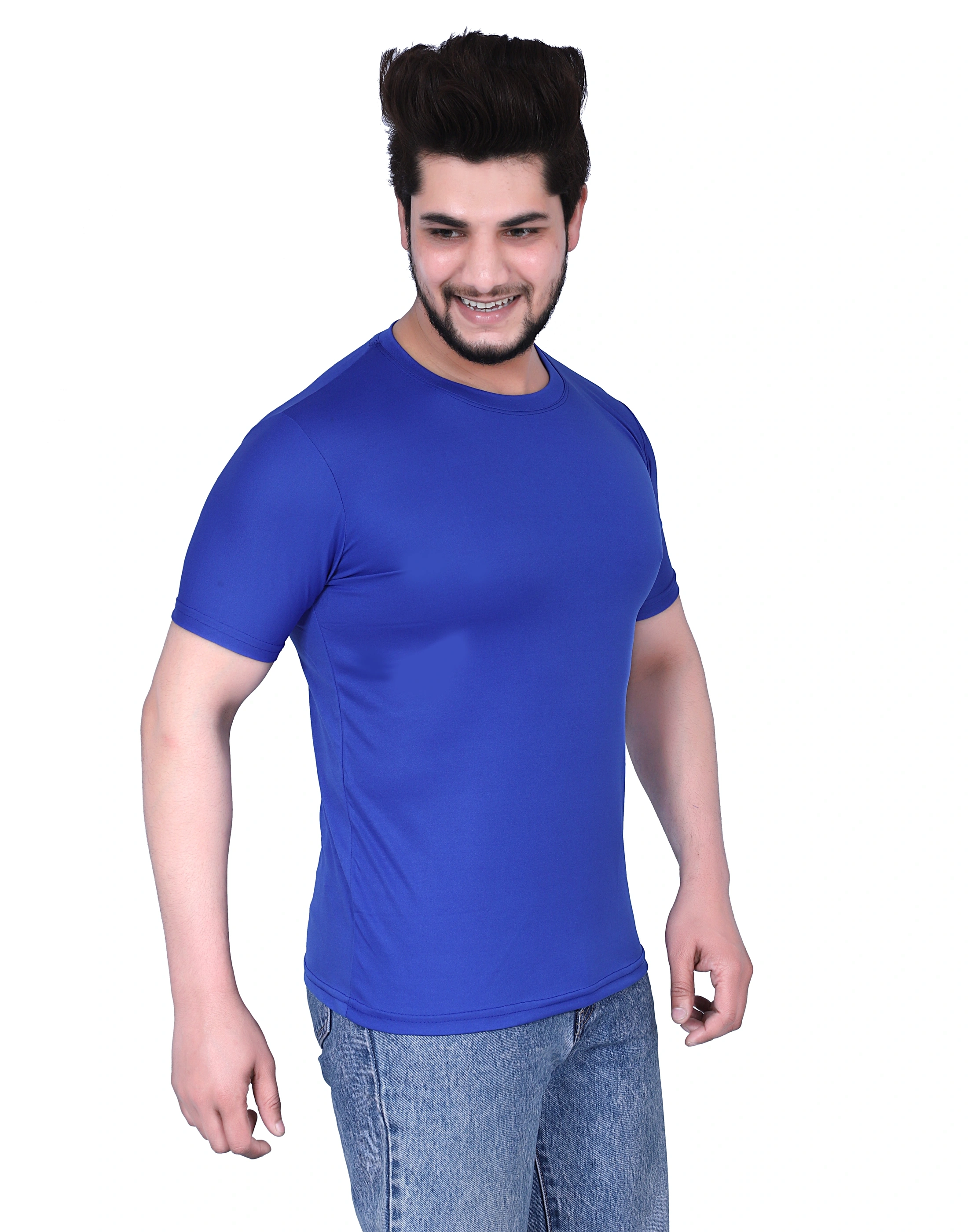 Men's Royal Blue Polyester Round Neck Half Sleeves T-Shirt-Royal Blue-S-2