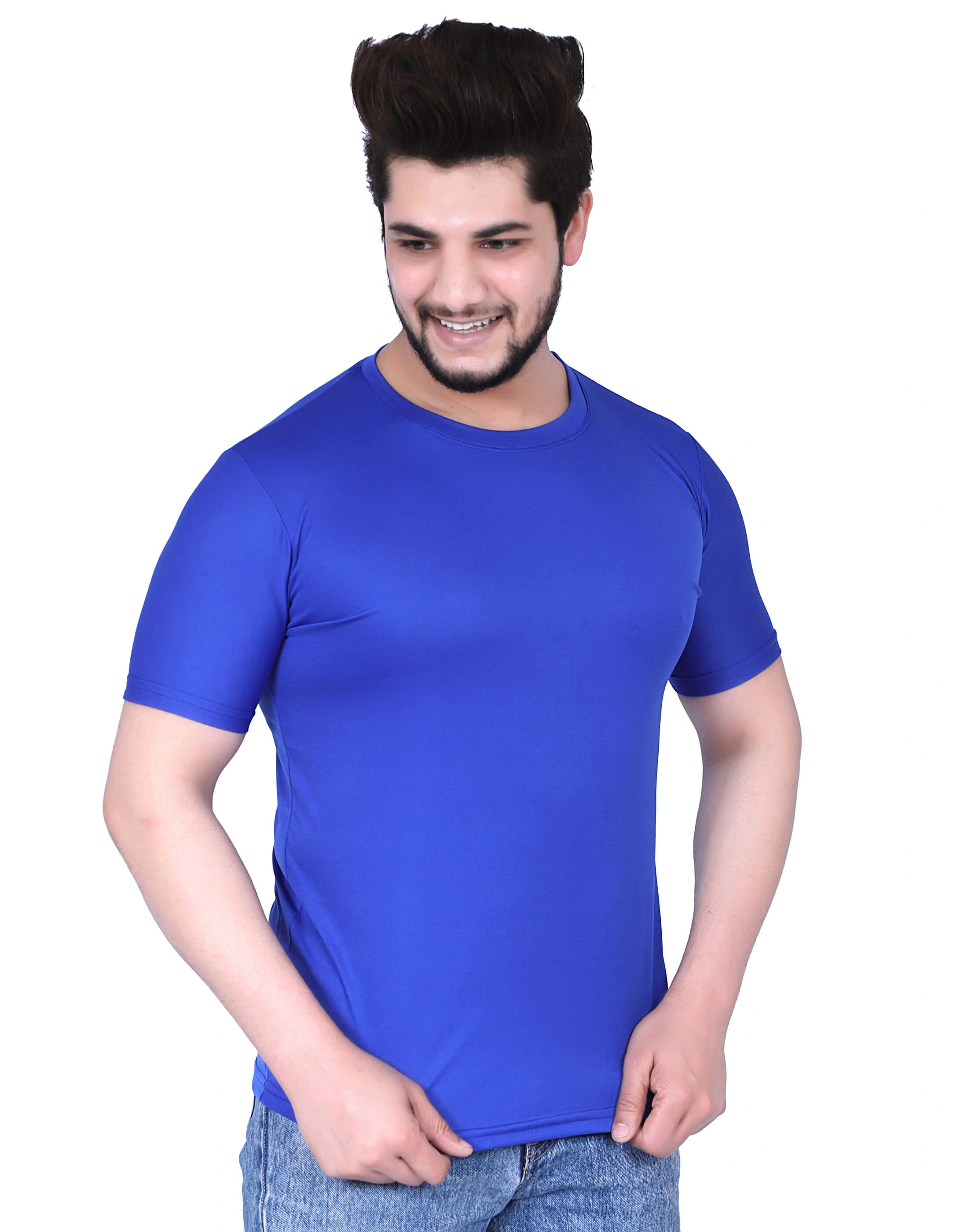 Men's Royal Blue Polyester Round Neck Half Sleeves T-Shirt-Royal Blue-S-4