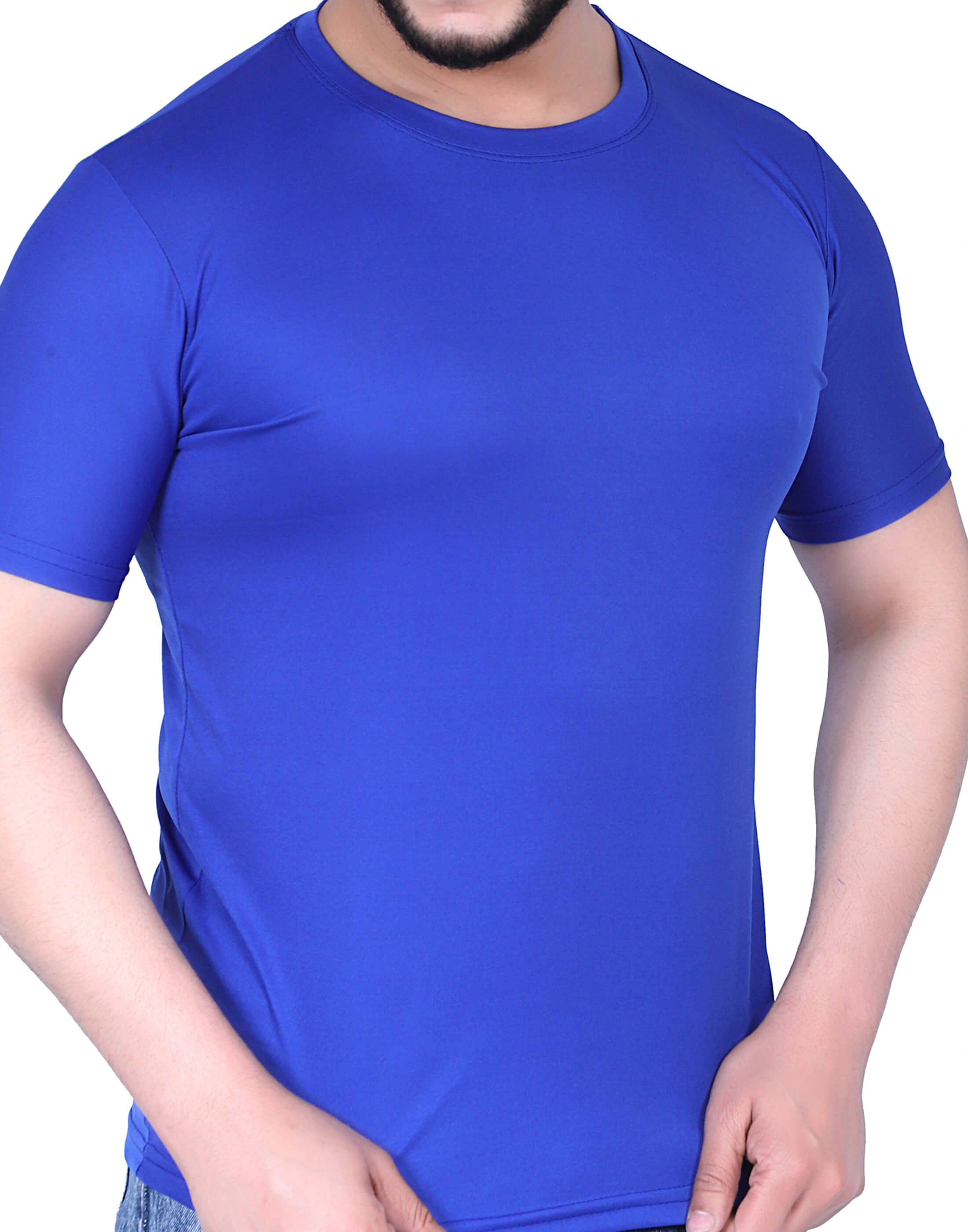 Men's Royal Blue Polyester Round Neck Half Sleeves T-Shirt-Royal Blue-S-6