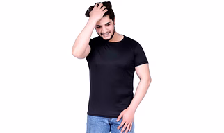 Men's Black Polyester Round Neck Half Sleeves T-Shirt