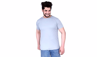 Men's Grey Polyester Round Neck Half Sleeves T-Shirt