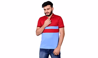 Stylish Men's Mahroon & Sky Blue Striped Polo - Half Sleeve Dot Knit Shirt