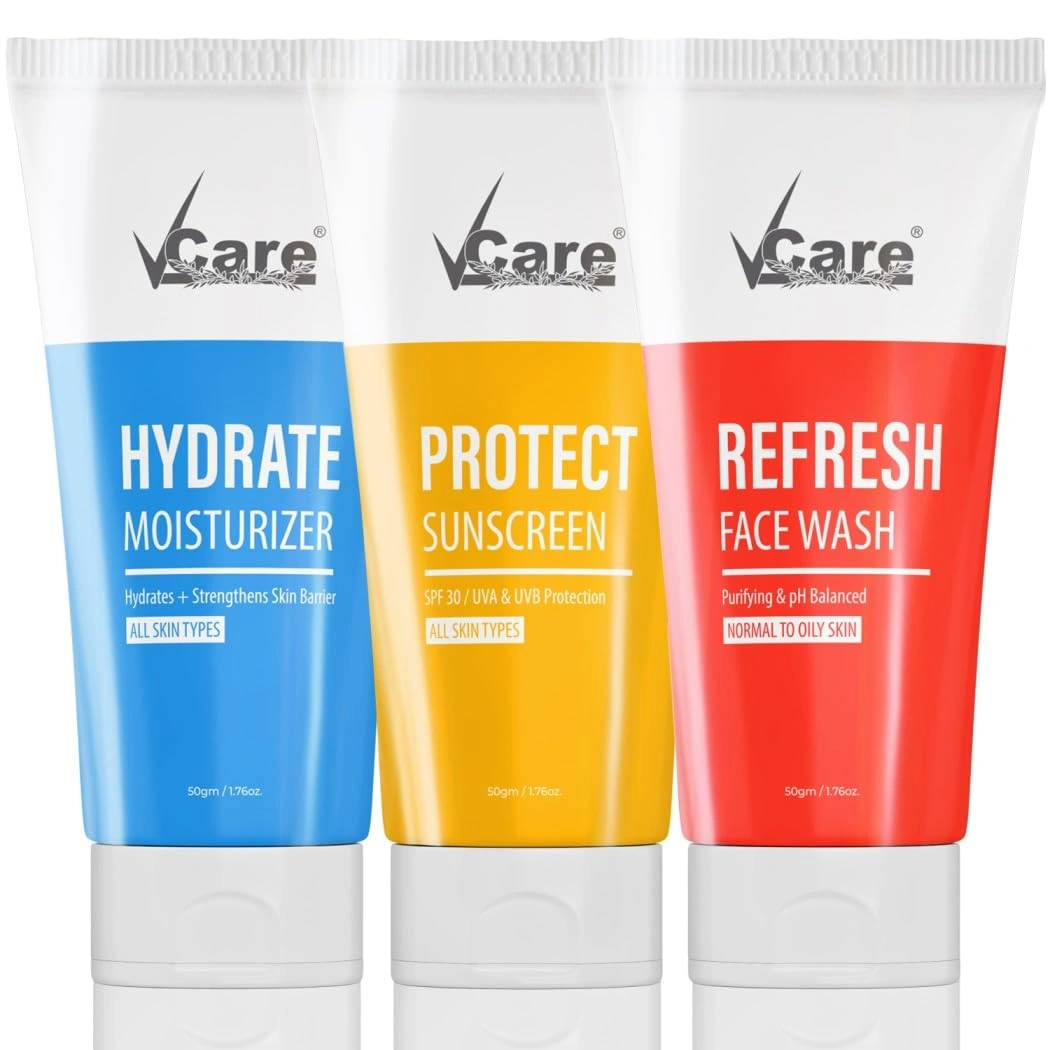 Vcare 3-In-1 Refresh Face Wash, Hydrate Moisturizer + SPF 30 Protect Sunscreen for Normal to Oily Skin Facial Kit-12485310