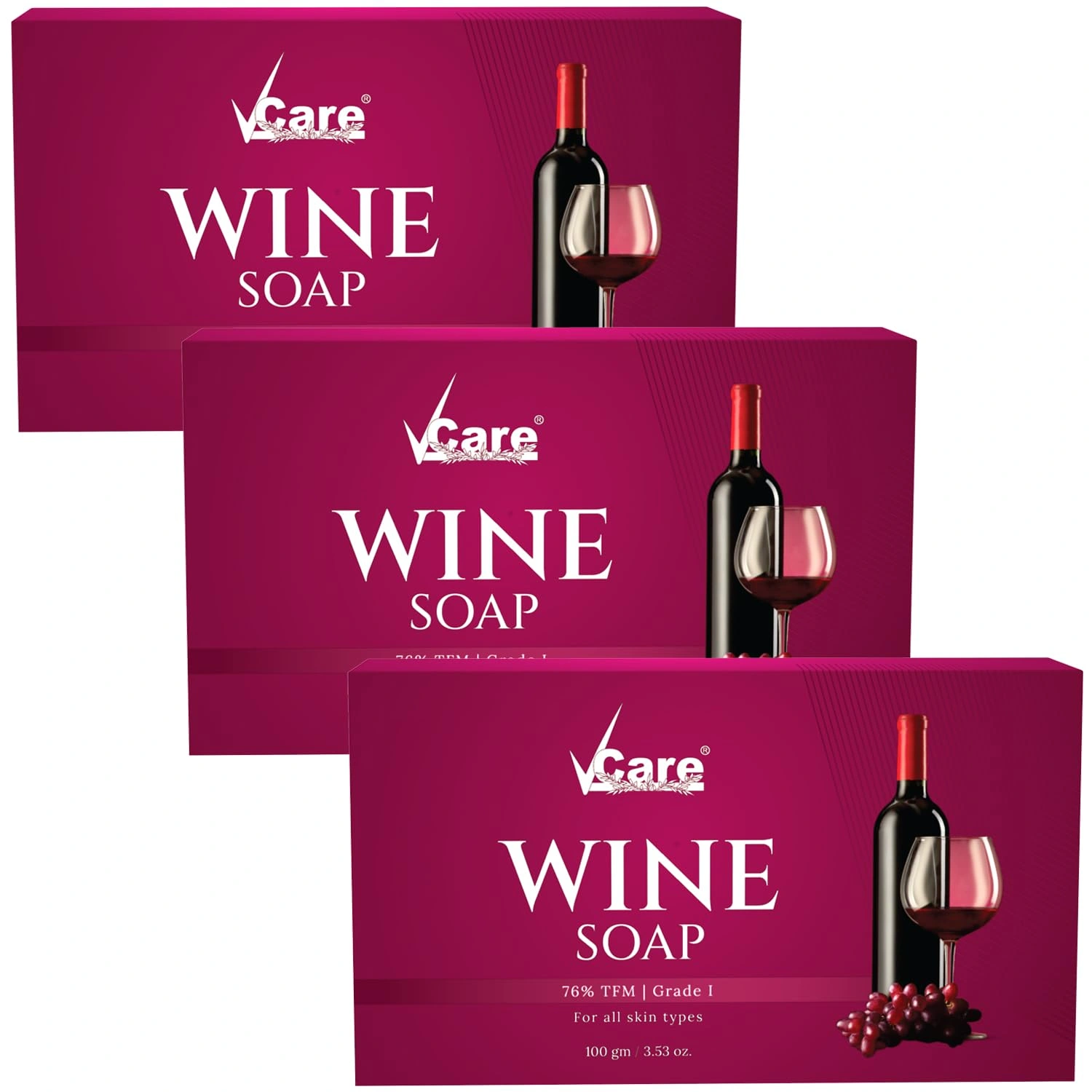 Vcare Red Wine Soap for All Skin Types - Redwine Bathing Bar Deep Cleansing, Exfoliating Combo Pack - 100g (Pack of 3)-12486262