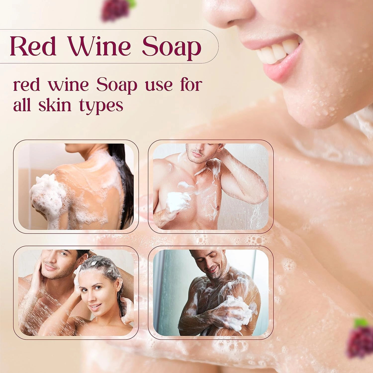 Vcare Red Wine Soap for All Skin Types - Redwine Bathing Bar Deep Cleansing, Exfoliating Combo Pack - 100g (Pack of 3)-2