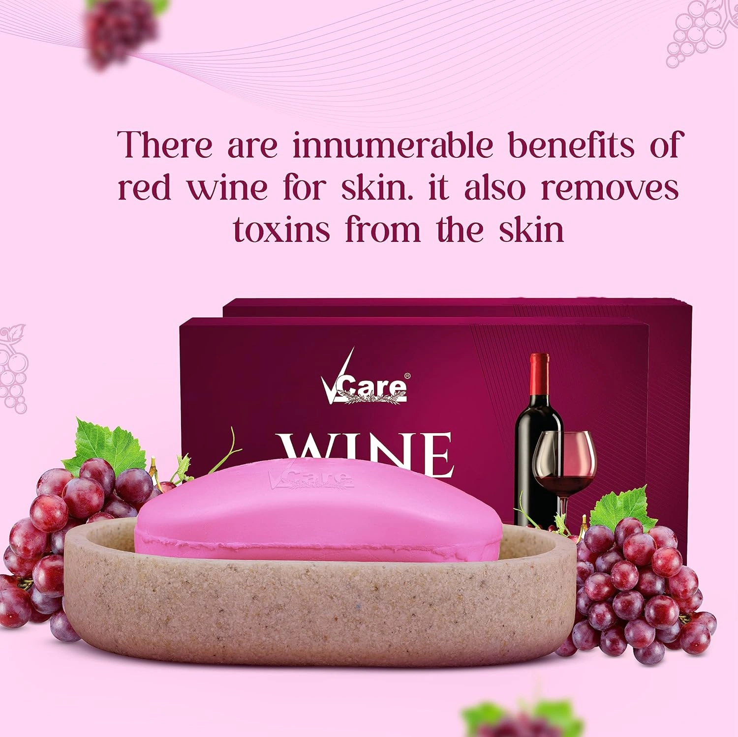 Vcare Red Wine Soap for All Skin Types - Redwine Bathing Bar Deep Cleansing, Exfoliating Combo Pack - 100g (Pack of 3)-3