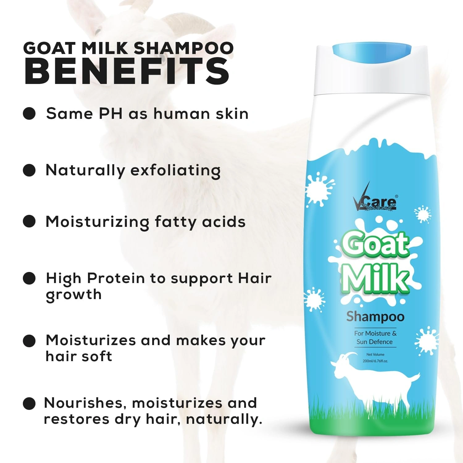 Vcare Goat Milk Shampoo | Suitable For All Hair Types Nourishes for Dry And Damaged Hair | Buy 1 Get 1 Free 200ml-1